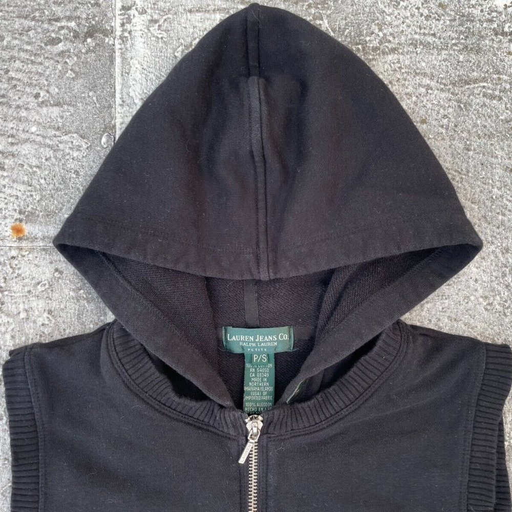 Ralph Lauren Petite Women Vest Black Cotton Hooded Zip Up Vest Size PS - Picture 6 of 11